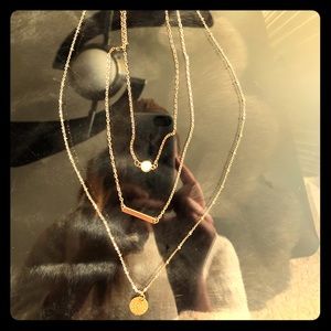 3 Three Layered Necklace Diamond, Line, pendant